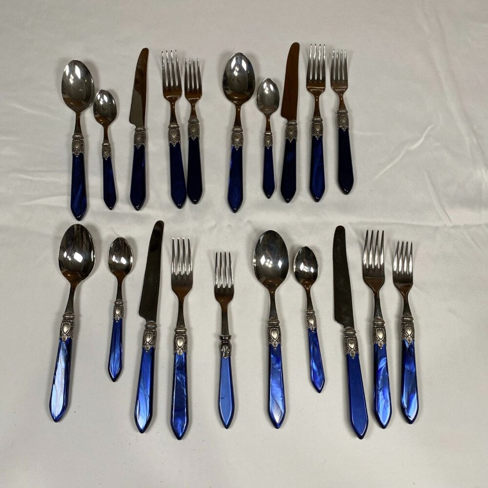 Couzon Blue Handle 20 Pc (4 Place Settings) Stainless 13/10 Italy Vintage 1990s